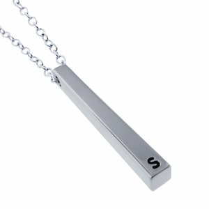 Personalized Vertical Silver Bar Necklace Initial Custom Unisex 925 Jewelry Engraved Artisan Handmade Geometric Stick Pendant