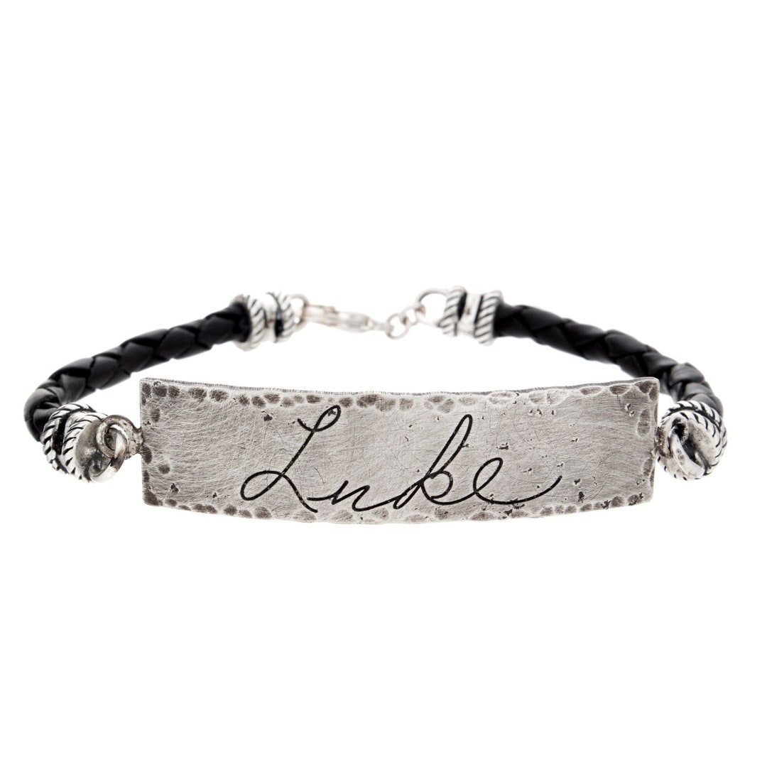 New Dad Personalized Silver Bracelet Custom Sterling and Leather Men's ...