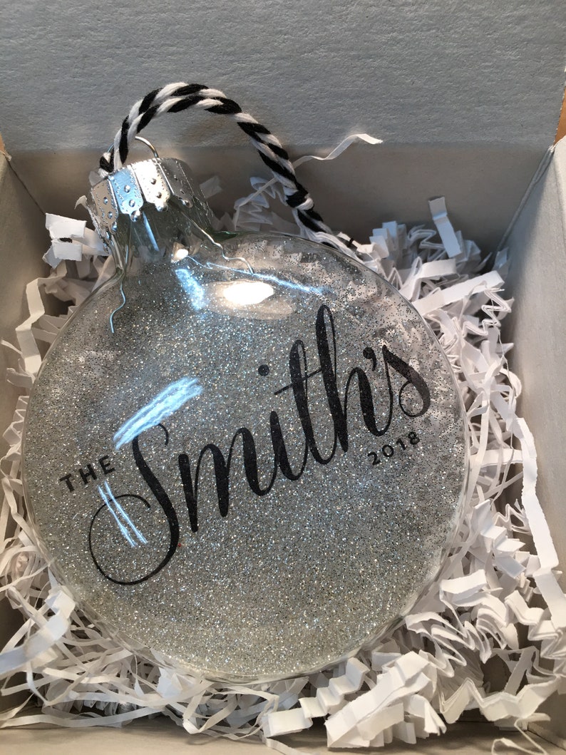 Personalized Glitter Ornaments // Clear Glass Ornament // Etsy