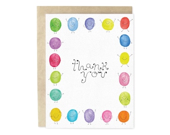 Smiley Faces Thank You Card, Smile People Rainbow Fun, Watercolor Drawings Thanks Greeting Card