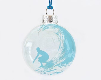 surfer wave see-through glass ornament