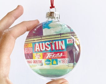 austin graffiti mural see-through  clear glass ornament