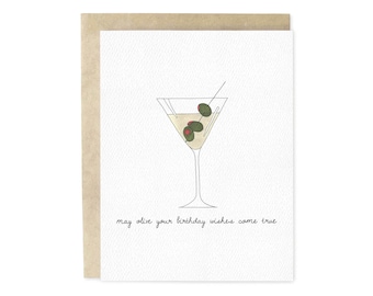 Hand Illustrated Martini Birthday Card, Olive Pun, Cocktail Lover Greeting Card