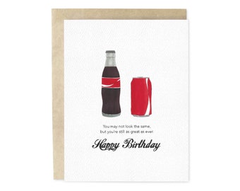 Coke Cans Aging Hand-Illustrated Birthday Greeting Card
