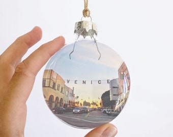 venice beach california see-through glass ornament