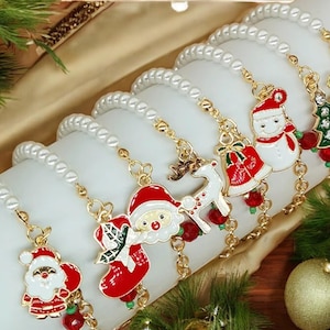 Christmas Charm Bracelet Xmas Tree Bell Santa Snowflake Charms Holiday Jewelry Gift for Women Christmas Tree Santa Charm Bracelet