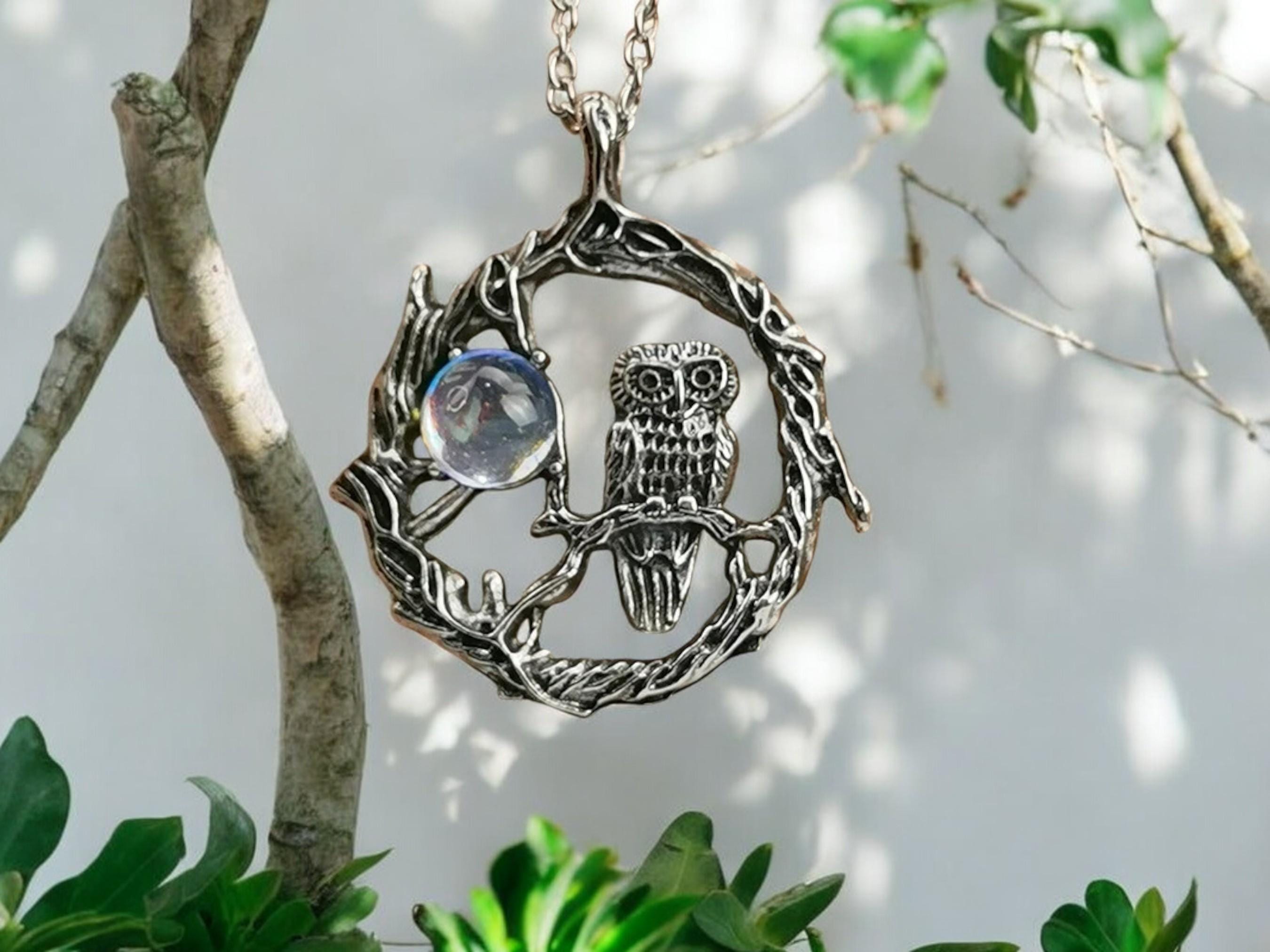 Moonstone Owl Pendant Necklace: Gothic Bohemian Jewelry