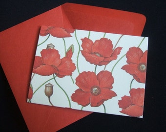 4 Bar Poppy Blank Notecards- Set of 10