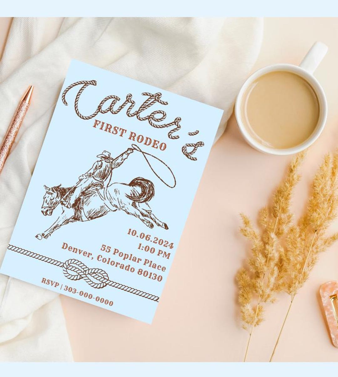 First Rodeo Cowboy Birthday, Editable Template, Wild West Canva ...