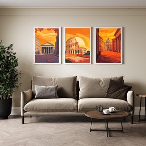 Lot d'affiches imprimables Rome - Ensemble de 3 oeuvres d'art murales représentant des monuments emblématiques | Ensemble d'imprimés Italie | Offre d'affiches | Ensemble mural galerie | Europe