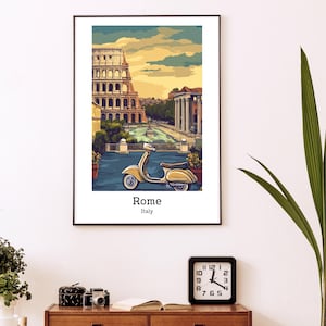 Rome Italy Printable Poster - Iconic Landmarks and Retro Travel Art | Colosseum prints | Vintage Travel Poster| Bella Italia | Vespa prints