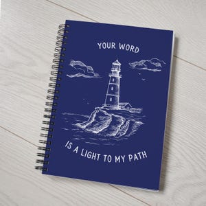 Cahier à spirales Light To My Path, Joli cahier d'exercices d'étude de la Bible, Journal de la foi chrétienne, Bloc-notes de dictons bibliques inspirants, Cadeau d'anniversaire