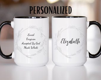 Benutzerdefinierte christliche Akzent Kaffeetasse, positive Sprüche, personalisierte Tasse, religiöses Geschenk, christliches Geschenk, Blumenkaffeetasse