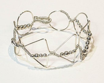 Funky boho bracelet silver wire wrapping