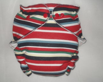 Red and blue striped fitted diaper