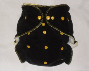 Black  fleece diaper cover wrap with gold snaps