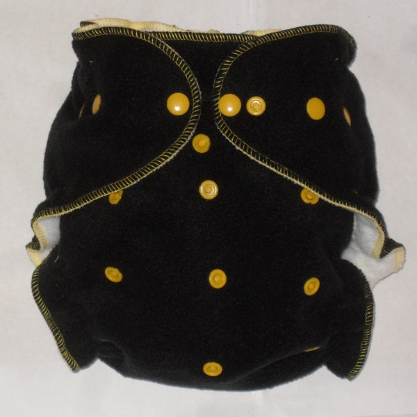 Black  fleece diaper cover wrap with gold snaps