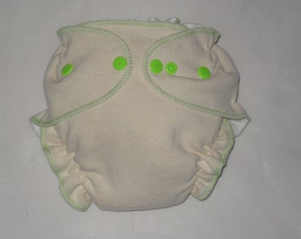 Hemp/Zorb fitted diaper with lime thread