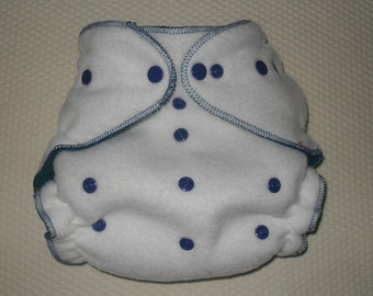 Fleece diaper cover wrap white with blue snaps