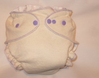 Hemp/Zorb fitted diaper with light purple thread