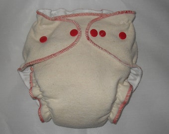 Hemp/Zorb fitted diaper with red snaps