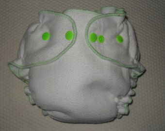 Bamboo/Zorb fitted diaper with lime green snaps and edging