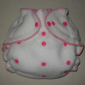 White fleece diaper cover wrap white with hot pink snaps image 1