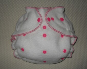 White fleece diaper cover wrap white with hot pink snaps