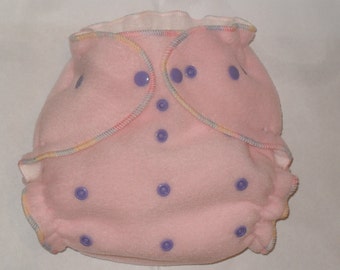 Light pink  fleece diaper  wrap with pastel swirl thread