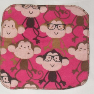 6 Monkey printed flannel wipes