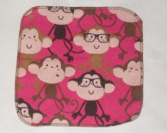 6 Monkey printed flannel wipes