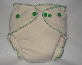 Organic Hemp  fitted diaper with green snaps