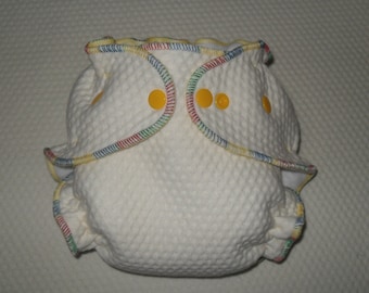 3D Zorb Fitted diaper with multi colored thread and yellow snaps
