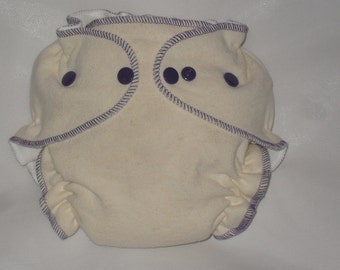 Hemp/Zorb fitted diaper with purple snaps