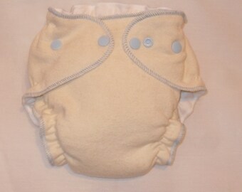 Hemp/Zorb fitted diaper with light blue snaps