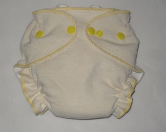 Hemp/Zorb fitted diaper with yellow thread