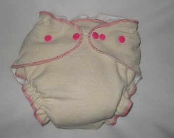 Hemp/Zorb fitted diaper with hot pink thread