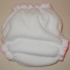 White fleece diaper cover wrap white with hot pink snaps image 2