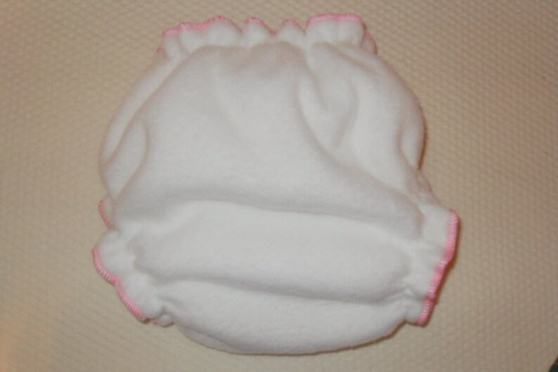 White fleece diaper cover wrap white with hot pink snaps image 2