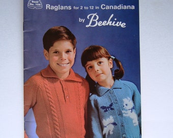 Vintage Childrens Knitting Patterns RAGLANS FOR 2 to 12 Beehive Number 104 Knit Pattern Sweaters Jumper Pullover Kittens Horse Squirrel