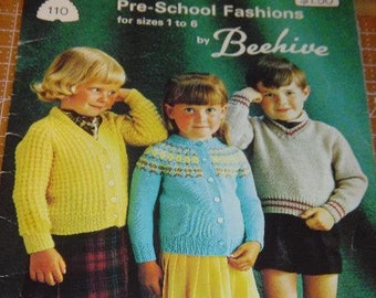 Vintage Knitting Patterns Pre-School Fashions for sizes 1 to 6 Pattern Book by Beehive Patons 110 knit Sweaters Cardigans Jumpers Children