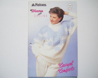 Vintage CASUAL COMFORTS Knitting Patterns booklet Patons Beehive 606 Women Entrelac Lattice Work Knit Sweater Jacket Fair Isle Snowflake