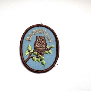 Vintage BROWNIES Broderad lapp Vapensköld Retro samlarobjekt Uggla Guider Scouter Brownies Guiding