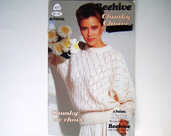 Vintage Sweaters Patterns booklet CHUNKY CHOICE Patons Beehive 472 Men Women Knitting Sweater Cardigan Pullover Jumper Vneck Slipover Vest