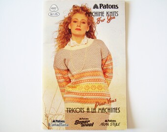 Vintage MACHINE KNITS For YOU Knitting Patterns booklet Patons Beehive 602 Women Sweater Skirt Set Fair Isle Pullover Men Cardigan Jumper