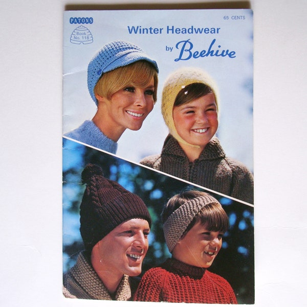 Vintage HATS Pattern Booklet Crochet Knit Patterns Patons Beehive 118 WINTER HEADWEAR Caps Helmets Eyelet Hood Headband Tams Berets Toques