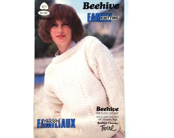 Vintage FAMILY KNITTING Patterns Beehive Number 471 Children Teen Men Women Knit Sweater Jumper Pullover Cardigan Cable Aran Chunky Casual