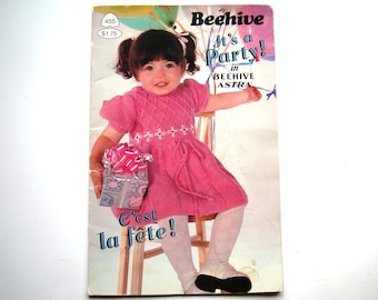 Vintage Children Knitting Patterns IT's A PARTY Beehive 455 sizes 2-8 Knit Dress Vest Sweater Jumper Aran Style Pullover Cardigan Elephants