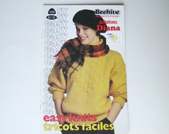 vintage EASY KNITS Patterns livret Patons Beehive 458 Femmes Pull pull-over Pull Jumper Vest Slipover Casual Fast Fun Élégant Rapide