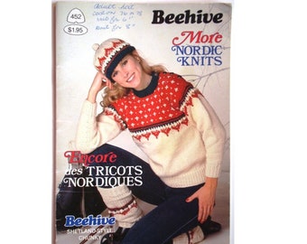 Vintage Knitting Patterns MORE NORDIC KNITS booklet Patons Beehive 452 Men Women Charted Knitting Sweater Cardigan Pullover Jumper Fair Isle